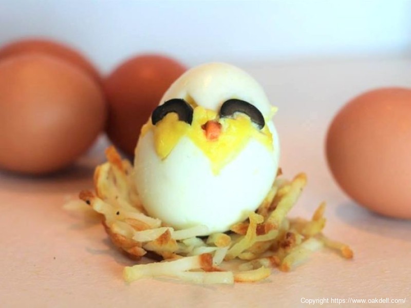 Deviled Egg Chicks in Hash Brown Nests